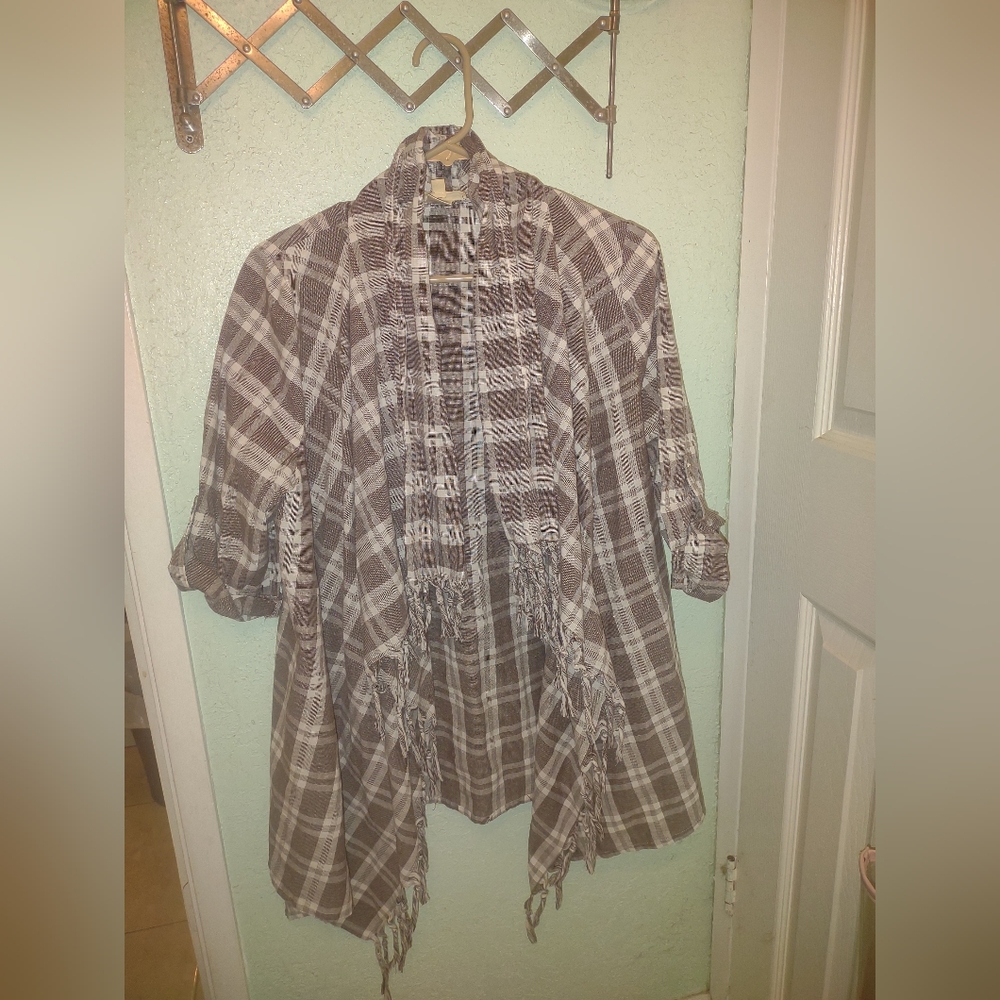 Plaid Fringe Cardigan